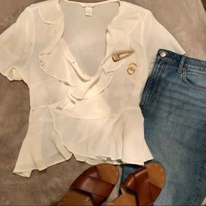 H&M White Ruffle Wrap Peplum Top